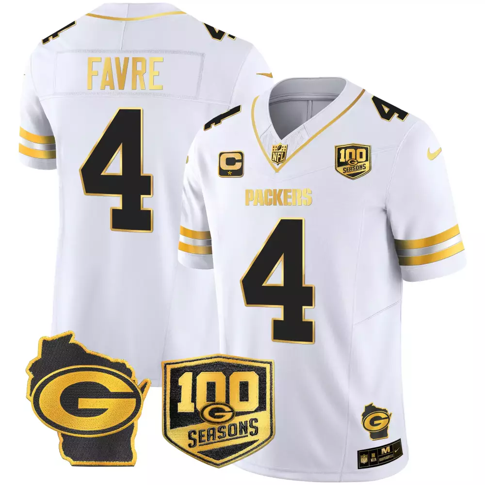 Brett Favre 4 Packers Jersey White 100 Seasons Wisconsin Men Gold All Stitched Vapor