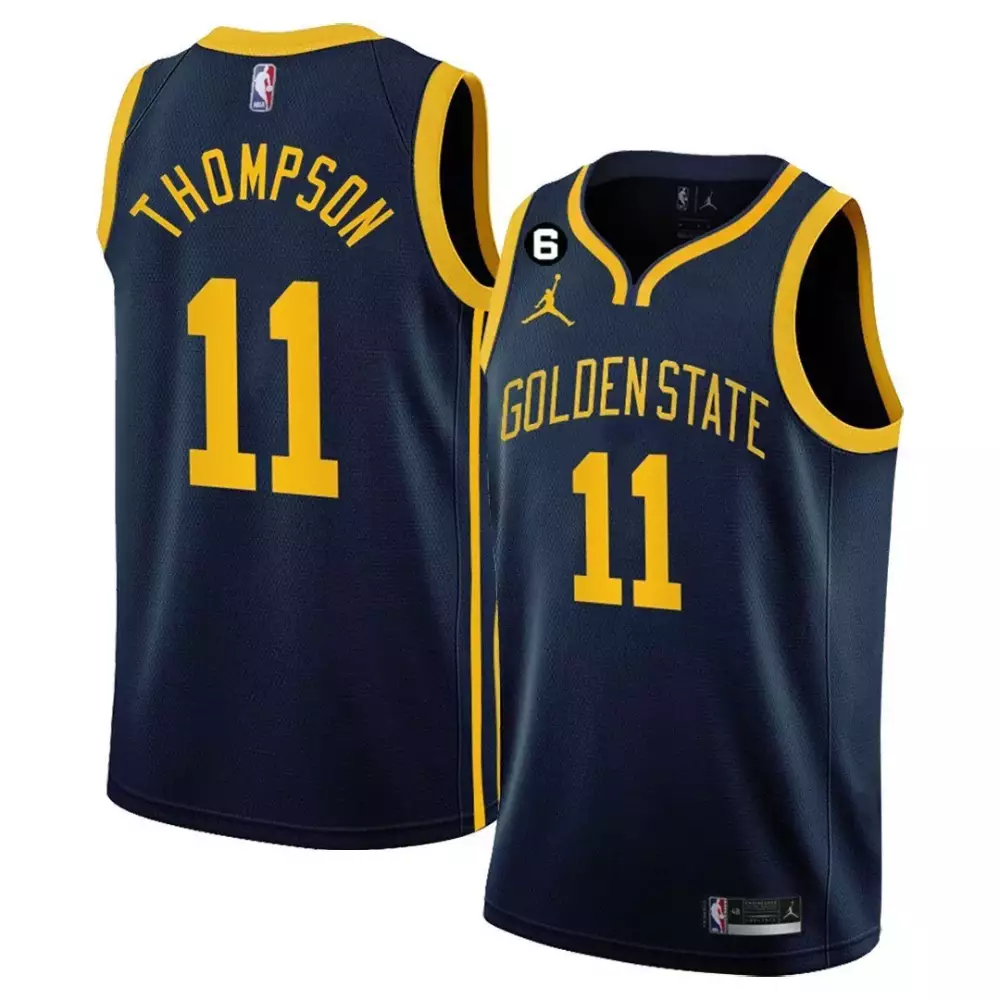 Klay Thompson 11 Jersey Navy Blue Golden State Warriors Men Yellow Collection All
