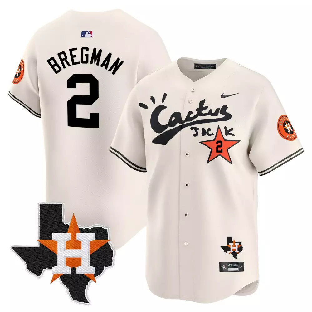 Alex Bregman 2 Houston Astros Jersey Cream Cactus Jack Texas State Outline Engineered 2023