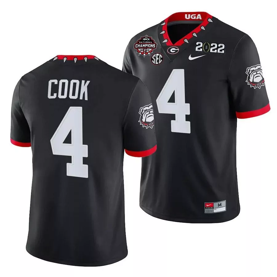 Alex Cook 4 Georgia Bulldogs Jersey Black 2022 National Champions Men Red White All