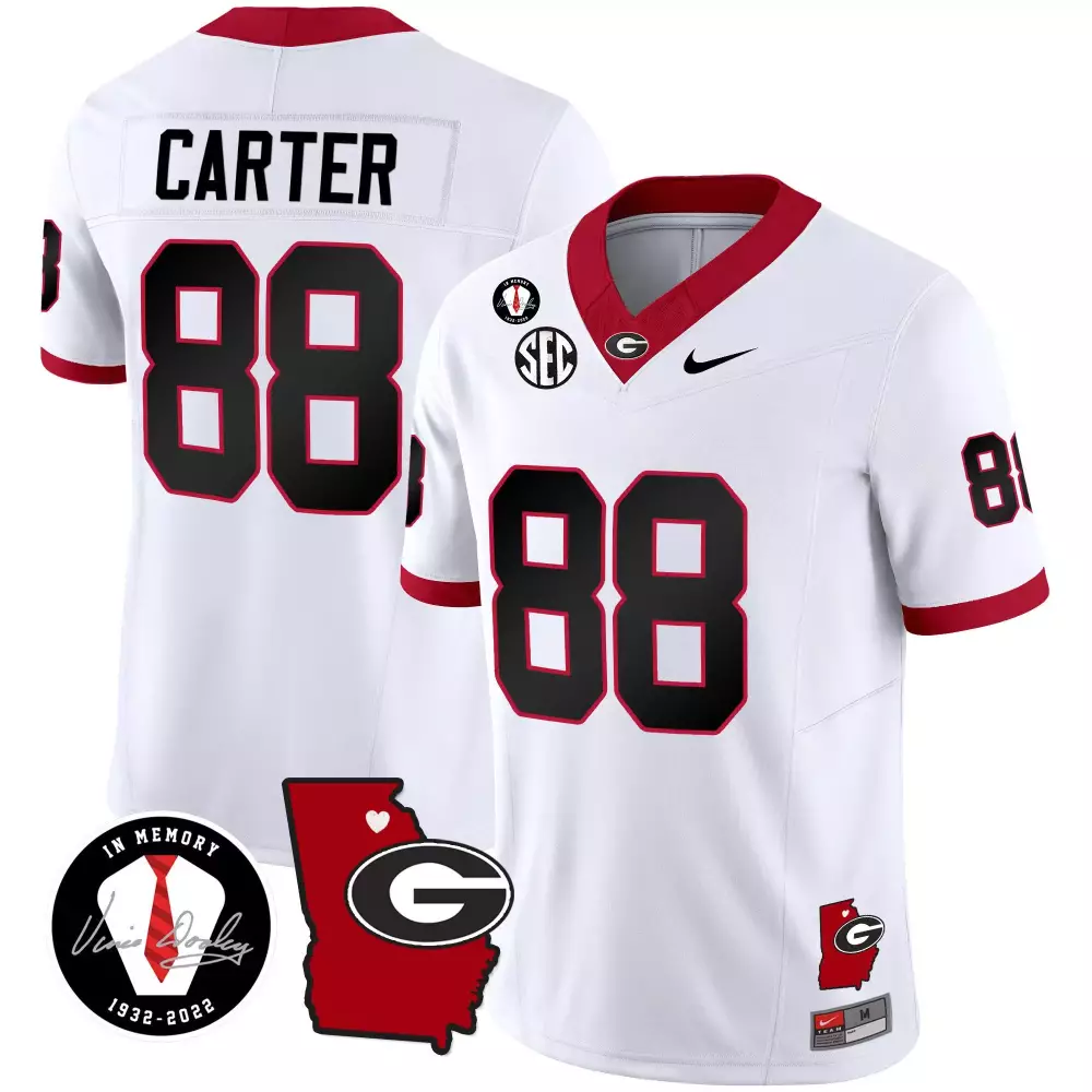 Jalen Carter 88 Georgia Bulldogs Jersey White In Memory Of Vince Dooley 1932-2022