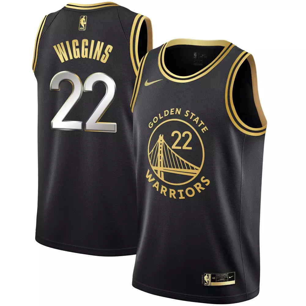 Andrew Wiggins 22 Jersey Black Golden State Warriors Men Standard Gold Limited All