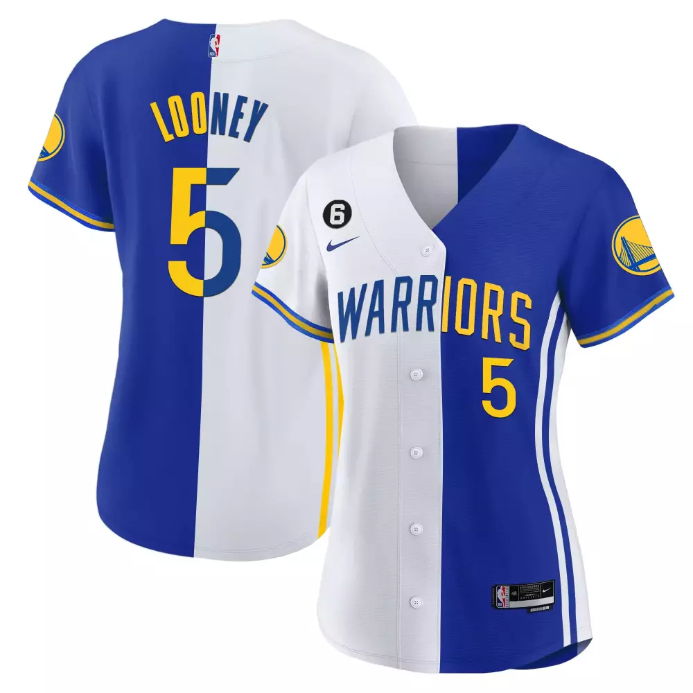 Kevon Looney 5 Warriors Jersey Blue Men Split Design White Yellow All Stitched Vapor