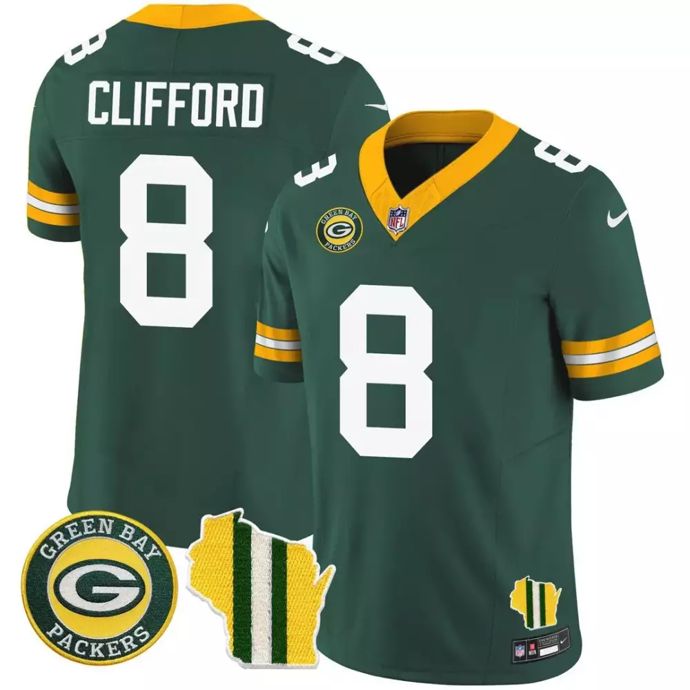 Sean Clifford 8 Green Bay Packers Jersey Wisconsin Outline Men Yellow White Vapor