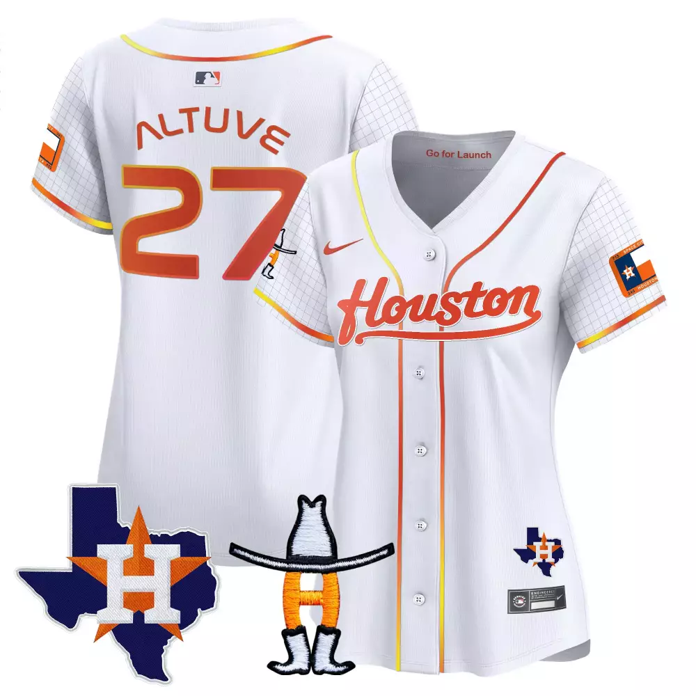 Altuve Patches 27 Houston Astros Jersey White Cowboy Hat Boots Orange Women Alternate