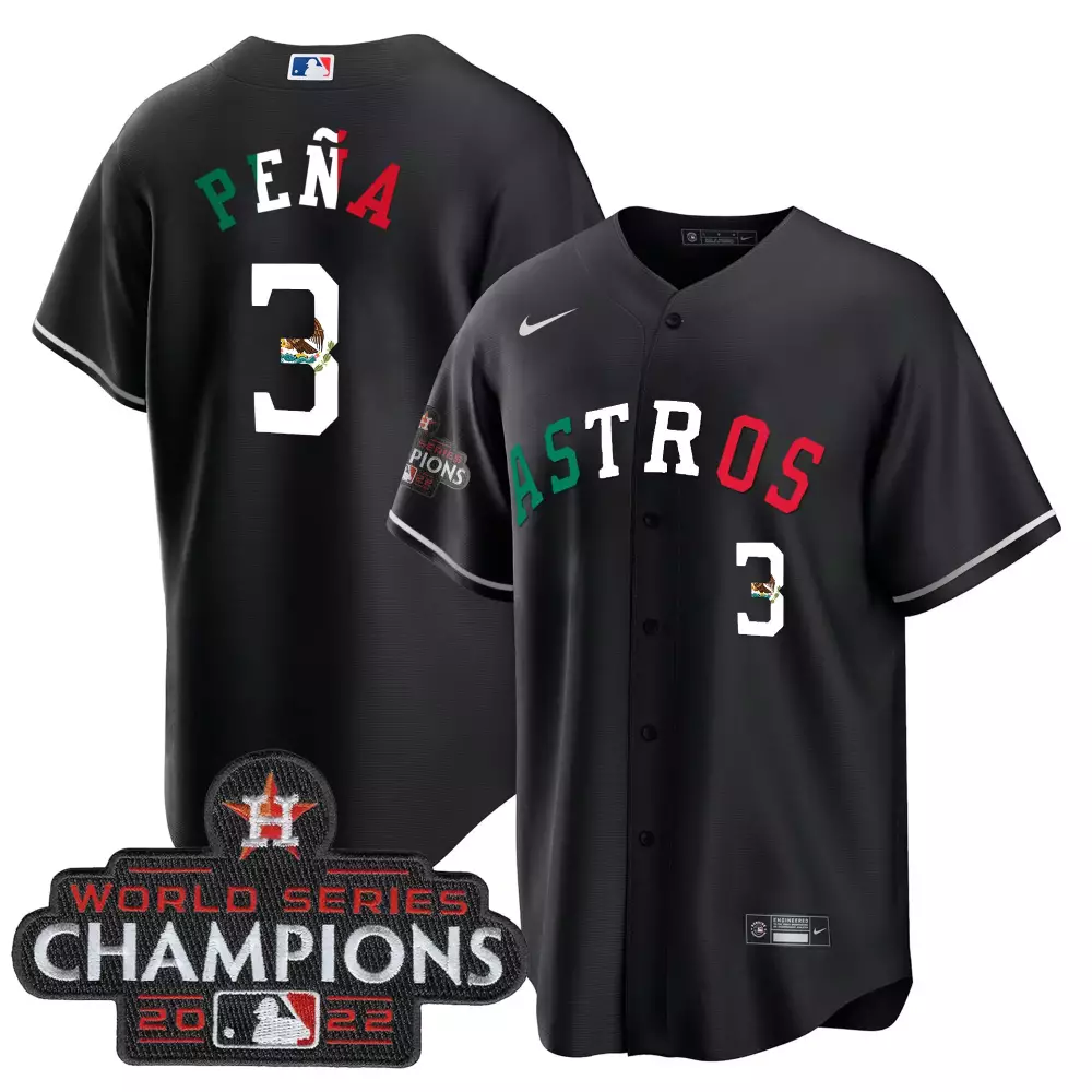 Jeremy Pena 3 Astros Jersey Black Mexican Heritage World Series Champions 2022 Men