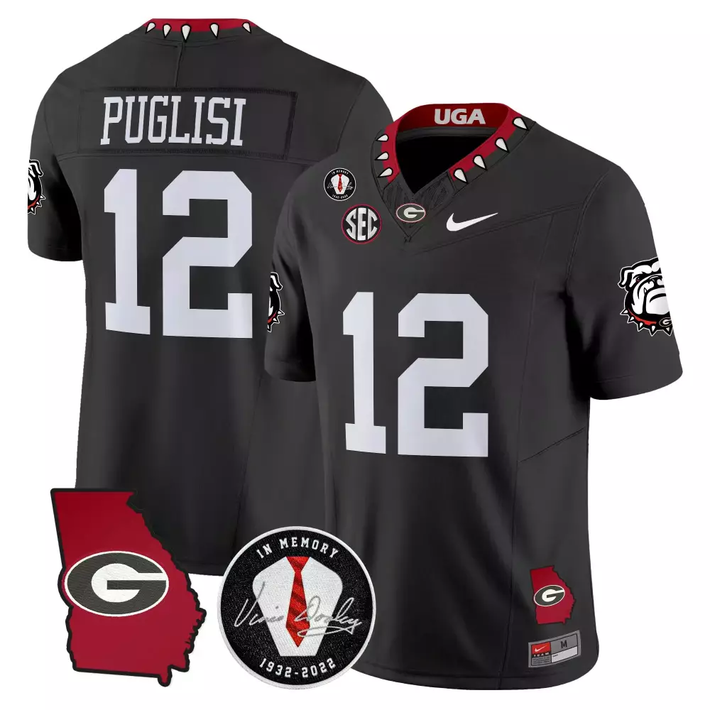 Puglisi Bulldogs 12 Jersey Black In Memory Of Vince Dooley Georgia 1932-2022 Men