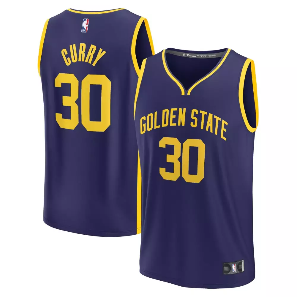 Stephen Curry 30 Jersey Navy Blue Golden State Warriors Men Yellow All Stitched
