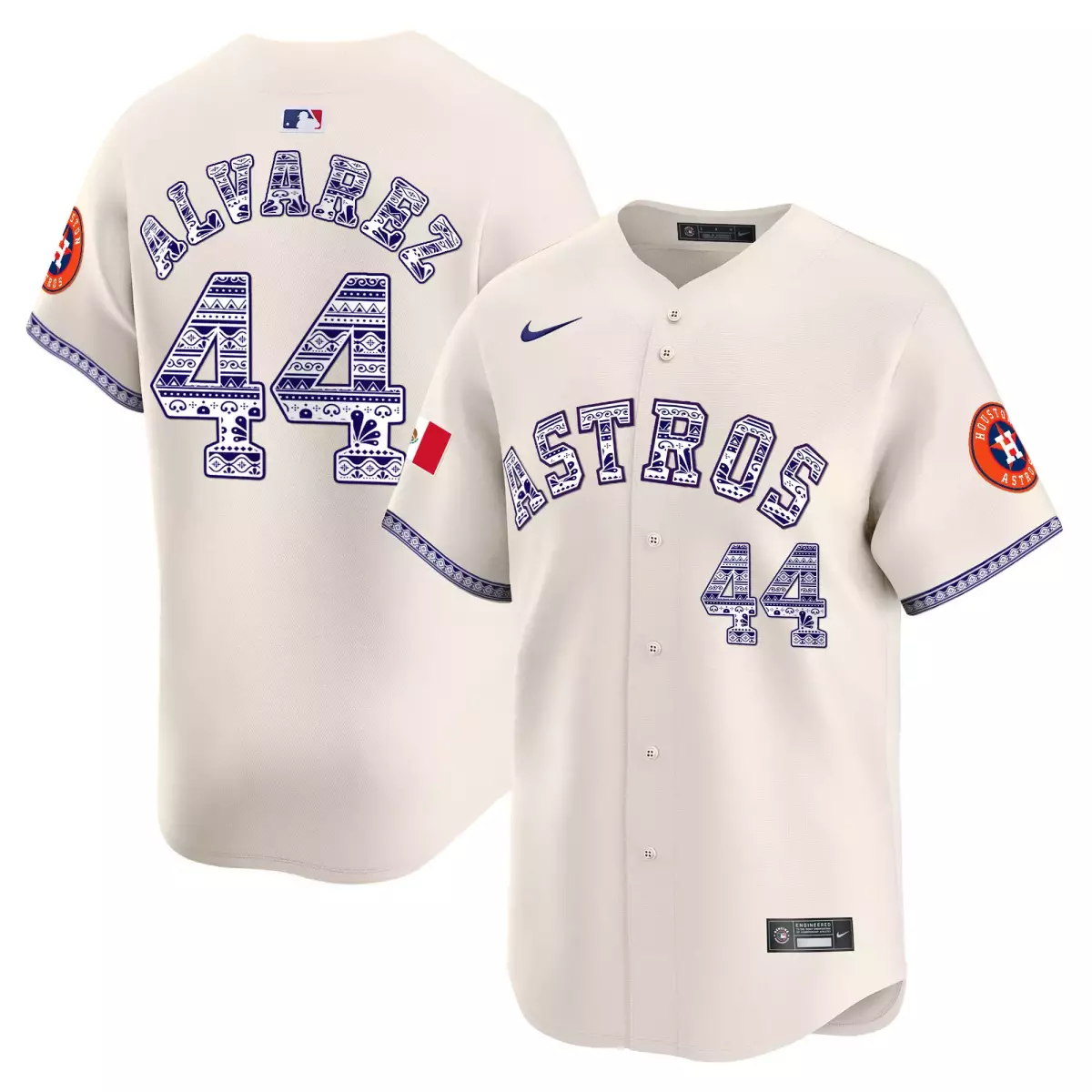 Alvarez Mexico 44 Astros Jersey Cream City Connect Men Custom Design Blue Orange