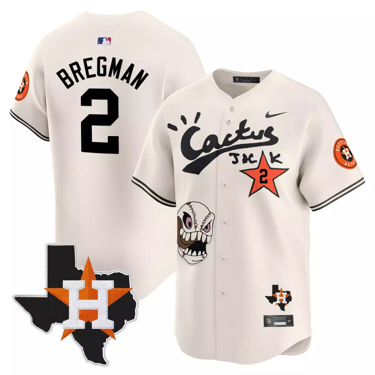 Alex Bregman 2 Houston Astros Jersey Cream Cactus Jack Texas Men Black Orange Vapor