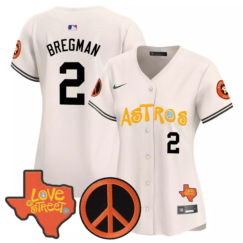 Alex Bregman 2 Astros Jersey White Love Street Texas Peace Symbol 2023 Men Black