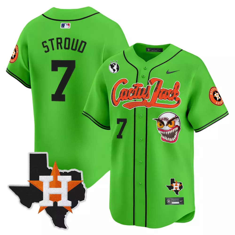 Cj Stroud 7 Astros Jersey Lime Green Cactus Jack Texas Outline Houston Globe 2023
