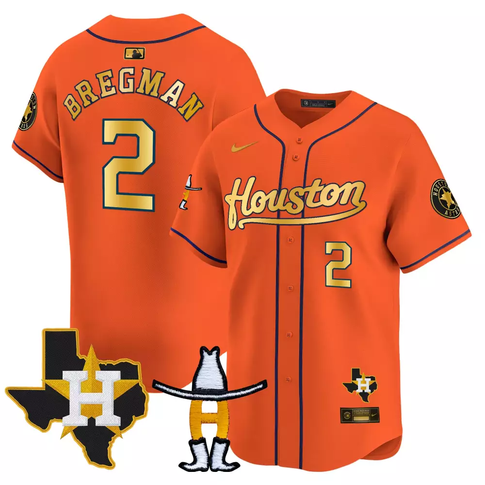 Alex Bregman 2 Houston Astros Jersey Orange Texas Cowboy Hat Boots Men Navy Blue