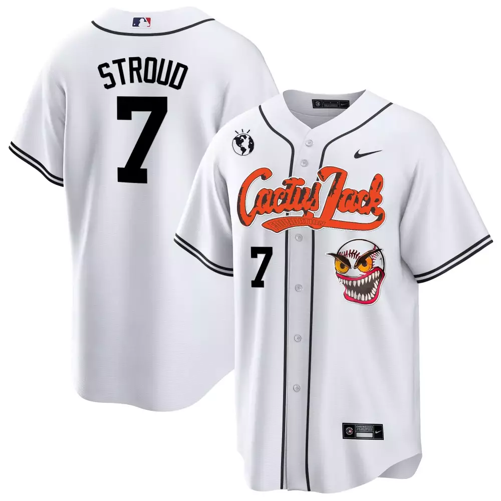 Cj Stroud 7 Cactus Jack Jersey White Men Black Cool Base Stitched