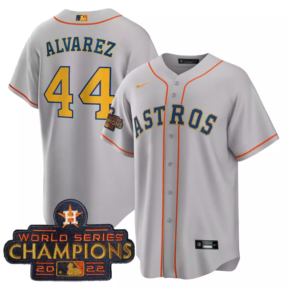 Yordan Alvarez 44 Astros Jersey Gray World Series Champions 2022 Men Orange Blue