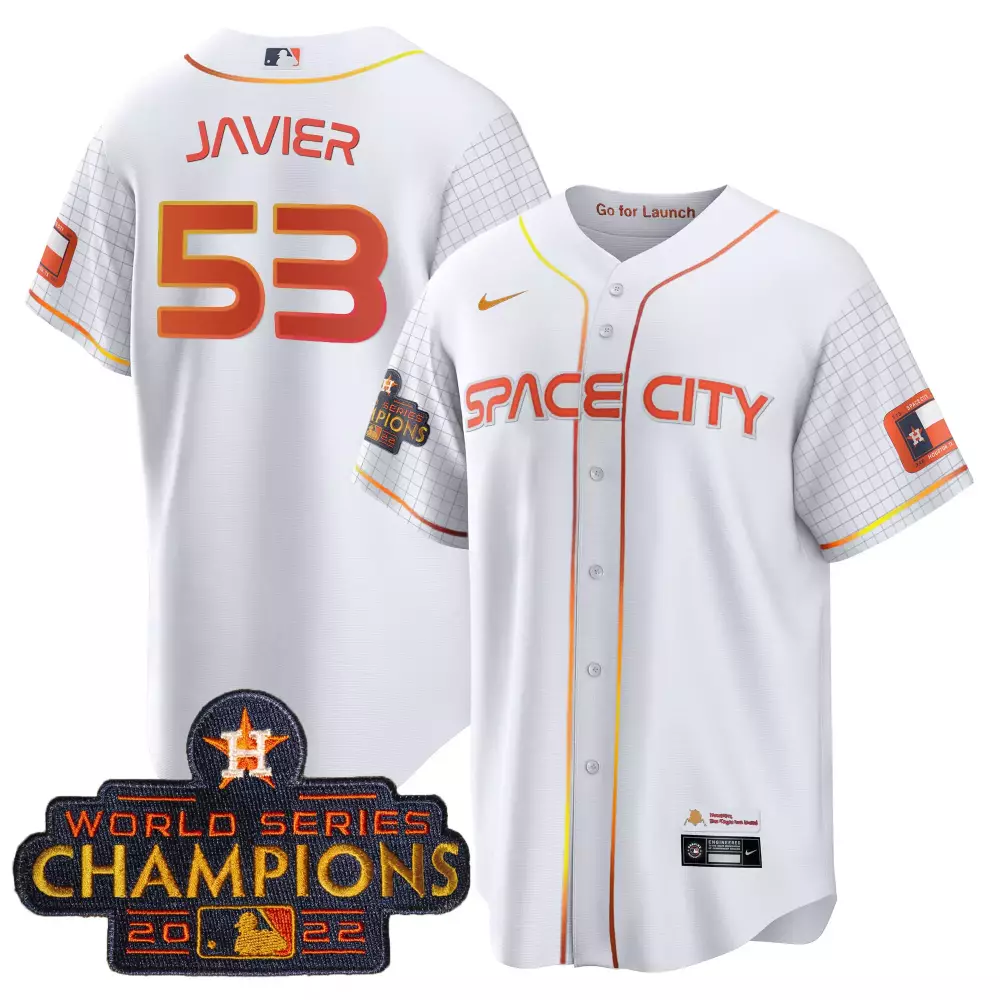 Cristian Javier 53 Houston Astros Jersey White Space City Men Alternate Orange Yellow