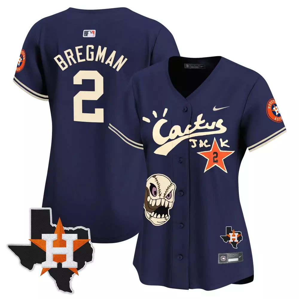 Alex Bregman 2 Houston Astros Jersey Navy Cactus Jack Texas Men Cream Orange White