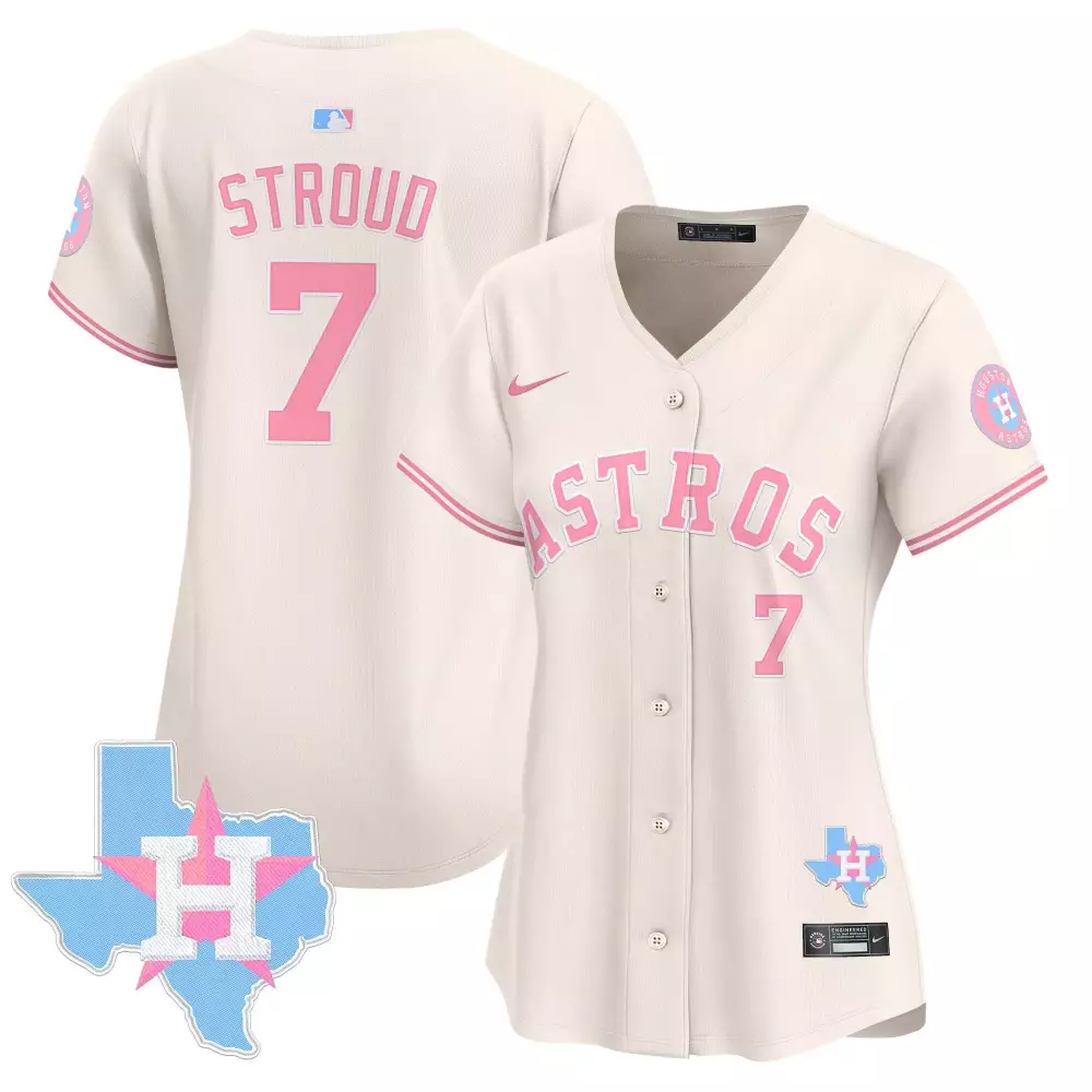 Cj Stroud 7 Houston Astros Jersey Cream Pride Month Women Alternate Pink Light Blue