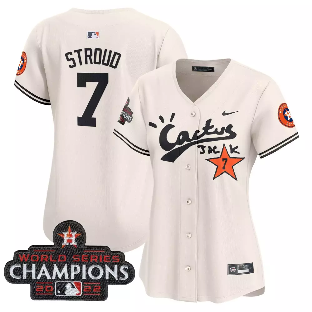 Cj Stroud 7 Astros Jersey Cream Cactus Jack World Series Champions 2022 Houston Men