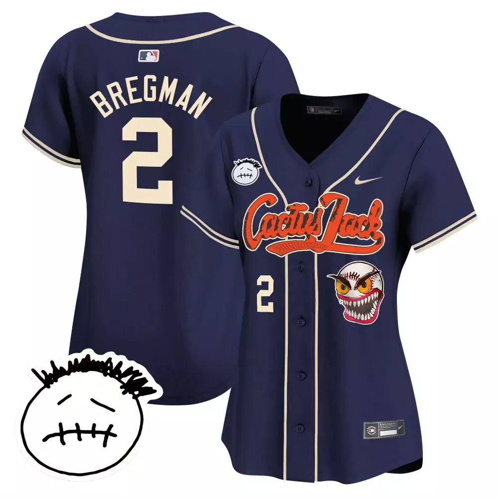 Alex Bregman 2 Houston Astros Jersey Navy Cactus Jack Travis Scott Face Men Cream