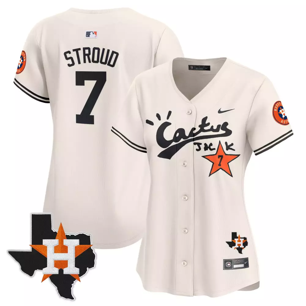 Cj Stroud 7 Houston Astros Jersey Cream Cactus Jack Texas Men Black Orange Vapor