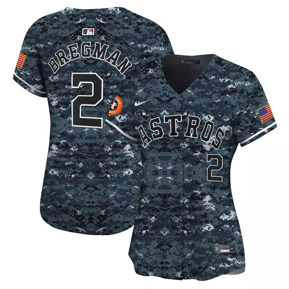 Alex Bregman 2 Astros Jersey Dark Grey American Flag Men Camouflage Custom Design