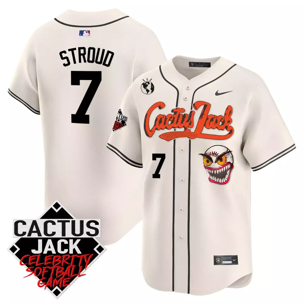 Cj Stroud 7 Cactus Jack Jersey Cream Celebrity Softball Game Global Globe 2023 Men