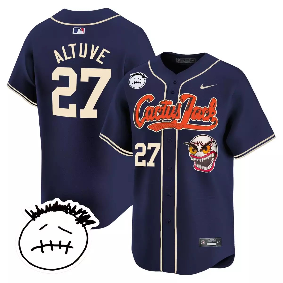 Jose Altuve 27 Houston Astros Jersey Navy Cactus Jack Men Cream Orange Vapor Premier