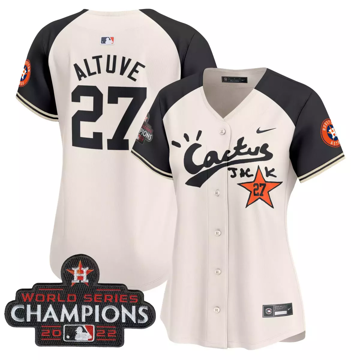 Jose Altuve 27 Houston Astros Jersey Cream Cactus Jack World Series Champions 2022 Team