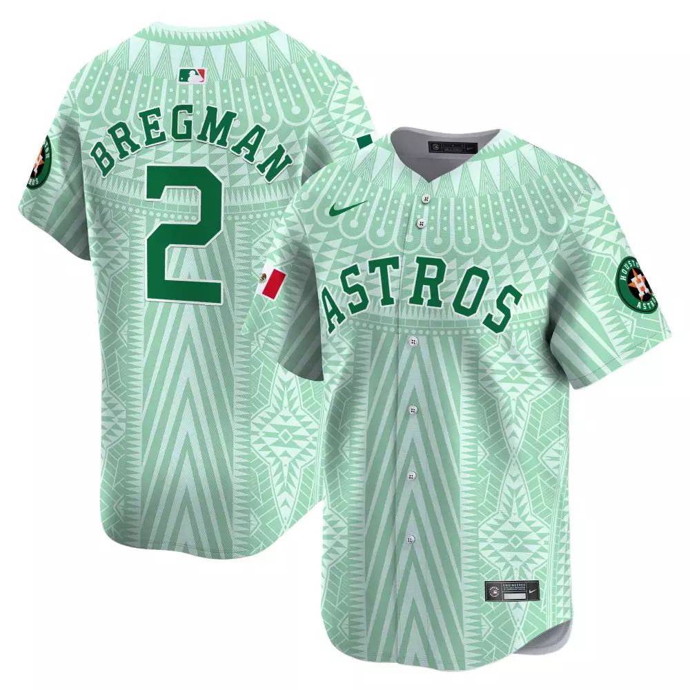 Alex Bregman 2 Astros Jersey Green Mexico Flag Men Alternate Custom Design White