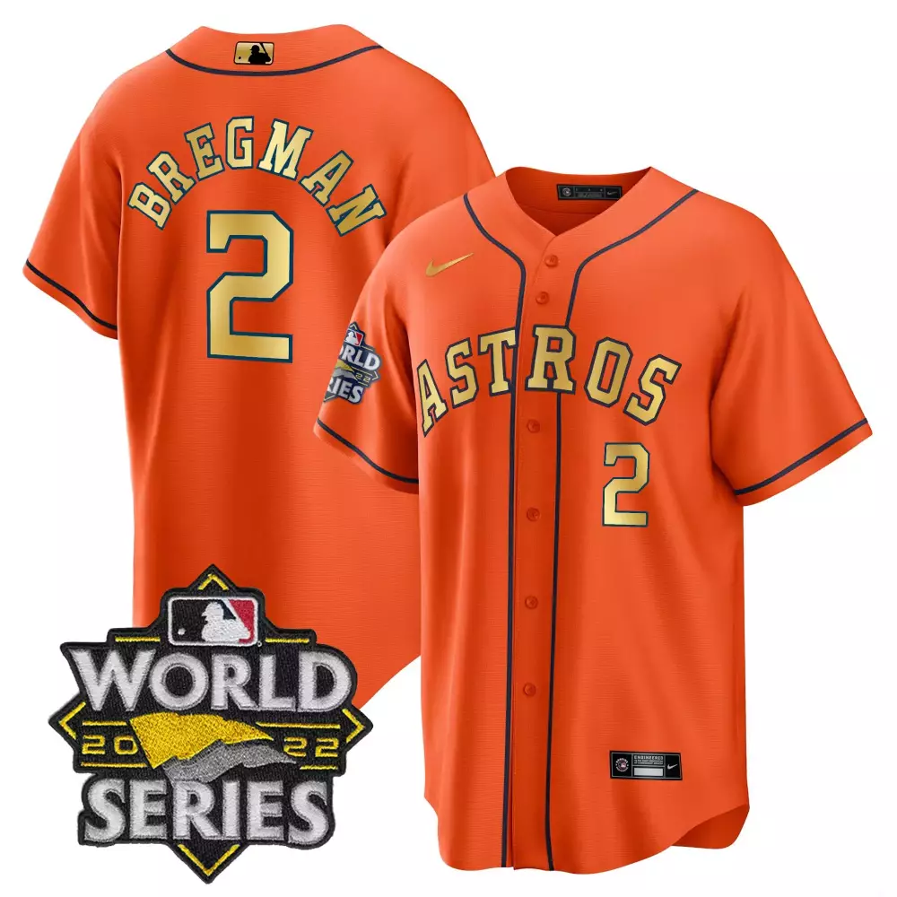 Alex Bregman 2 Astros Jersey Orange World Series 2022 Men Navy Gold All Stitched