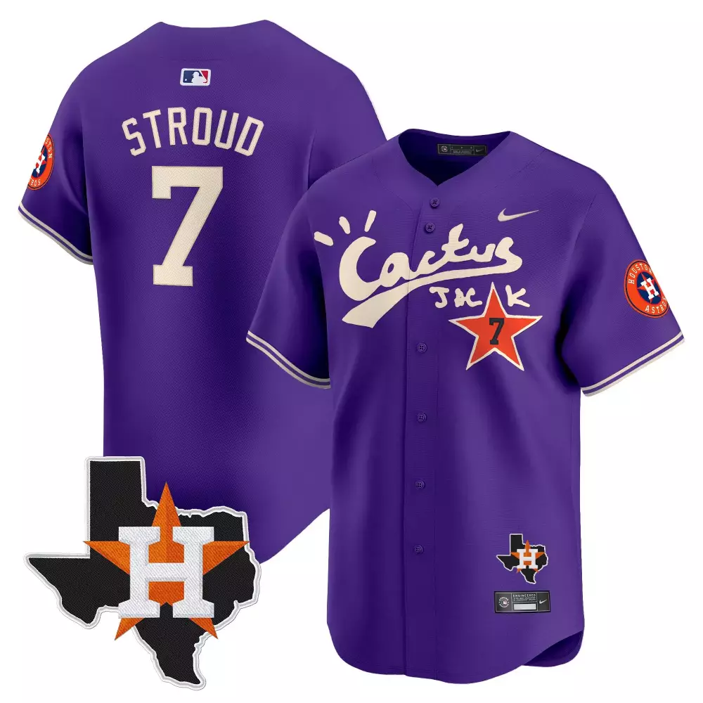 Cj Stroud 7 Houston Astros Jersey Purple Cactus Jack Texas Outline Men White Orange