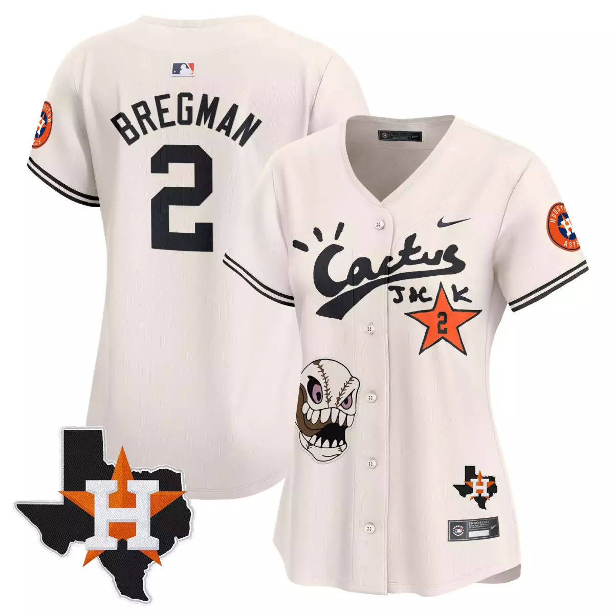 Alex Bregman 2 Houston Astros Jersey Cream Cactus Jack Star Texas Outline 2023 Women