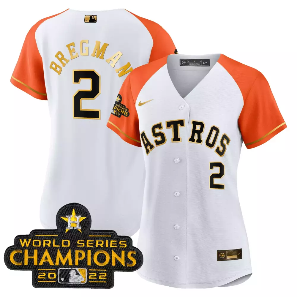 Alex Bregman 2 Astros Jersey White World Series Champions 2022 Men Orange Gold Black