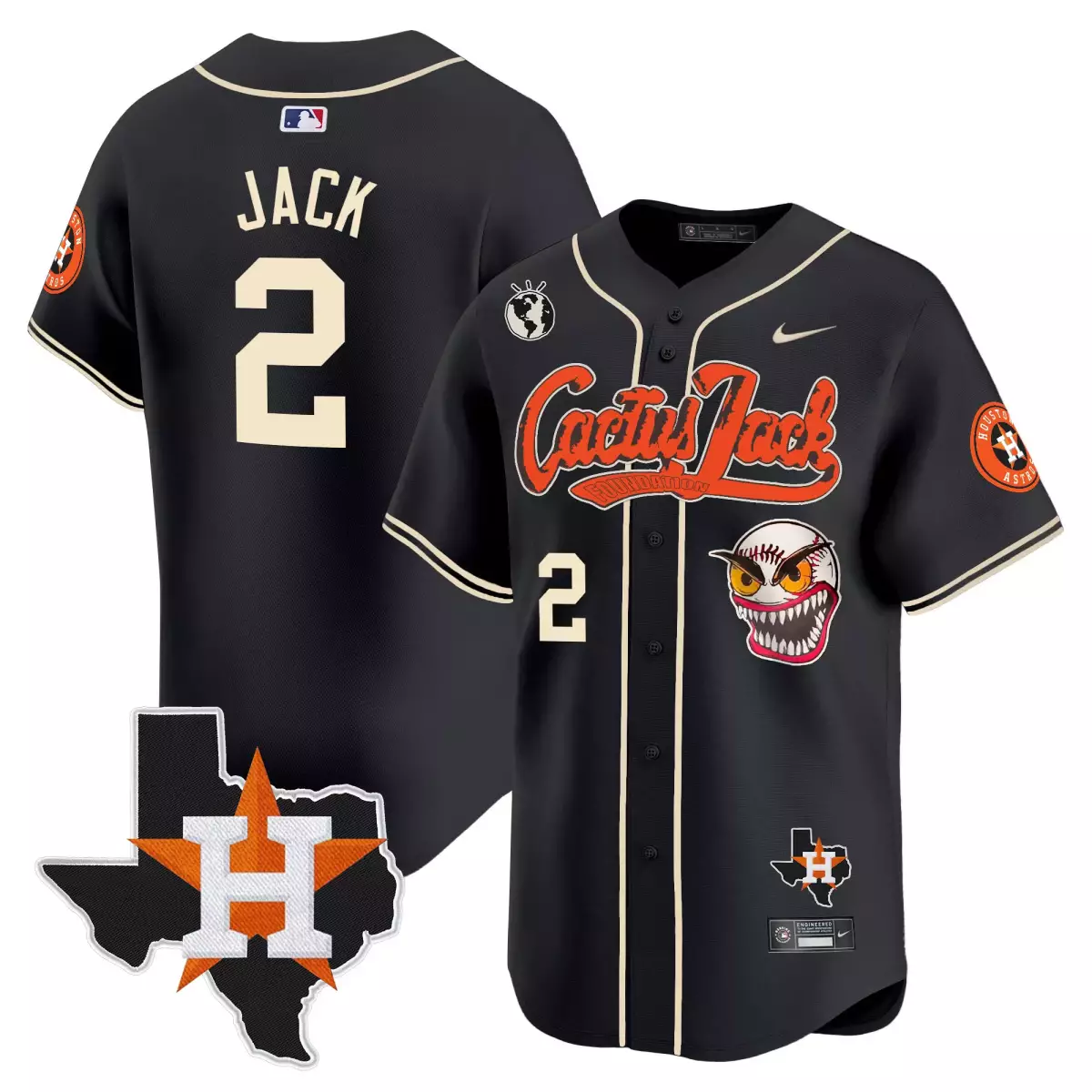 Jack Cactus 2 Houston Astros Jersey Black Texas 2024 Men Tan Orange Vapor Premier