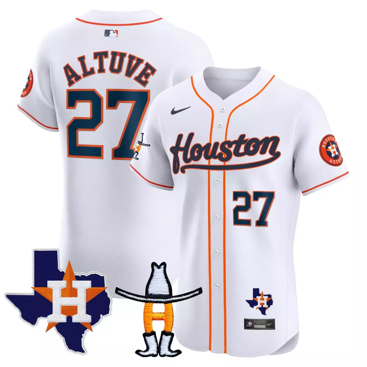 Jose Altuve 27 Houston Astros Jersey White City Connect Star Texas Flag Men Orange
