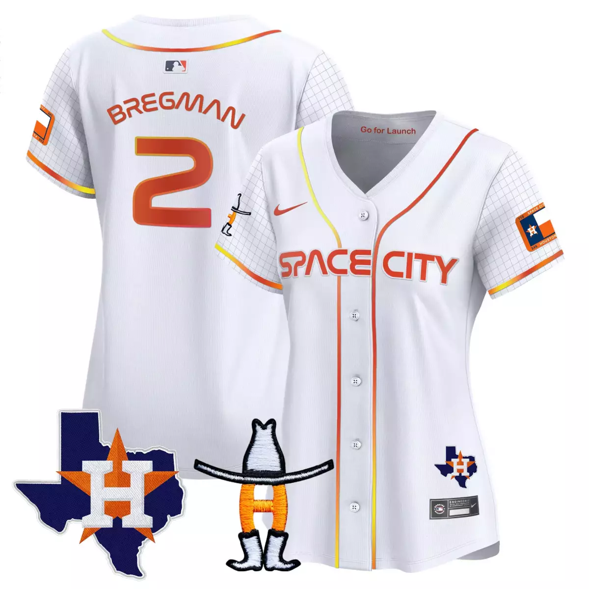 Bregman Space 2 Houston Astros Jersey White City Texas Flag Star 2024 Women Alternate