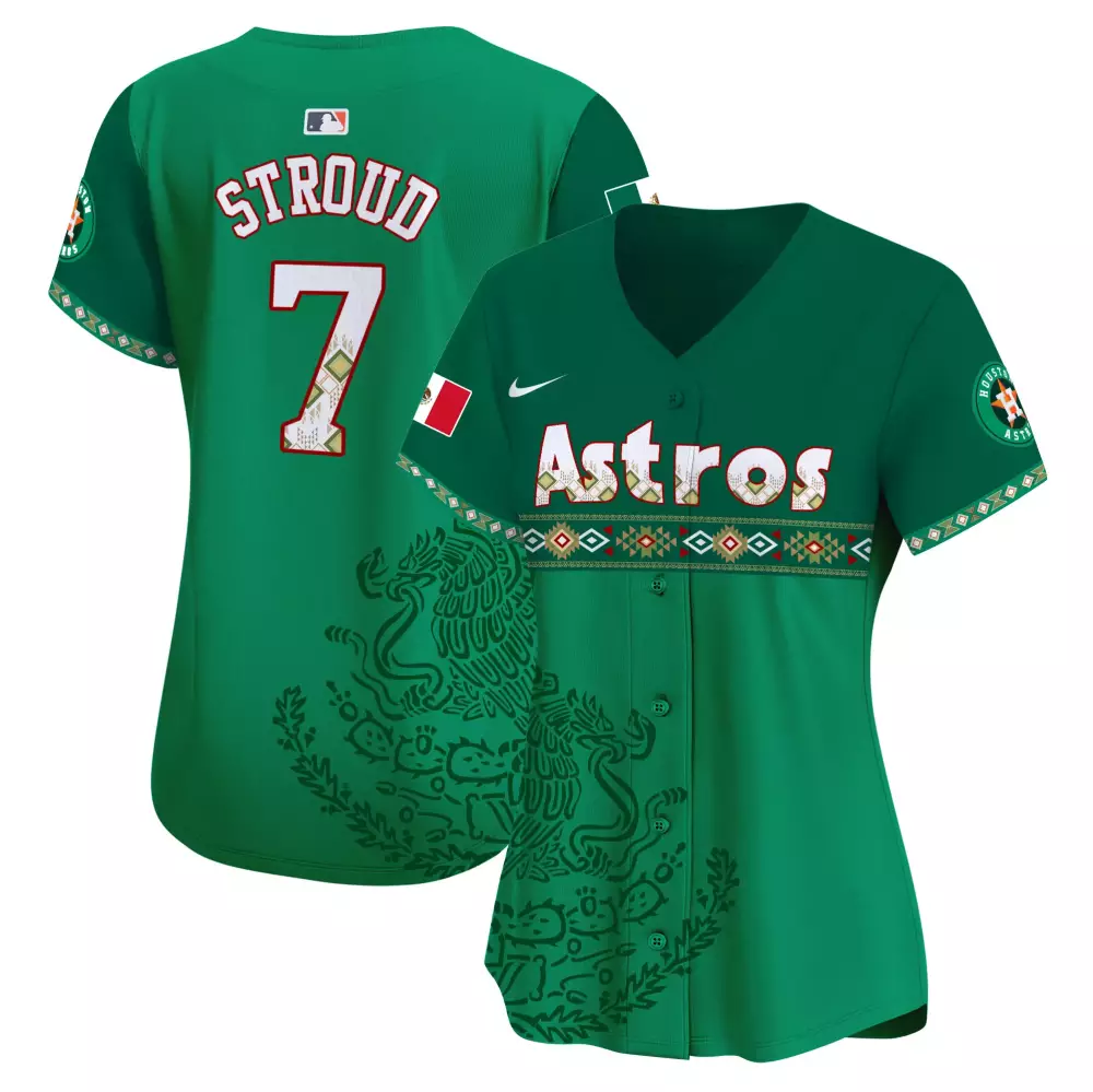 Cj Stroud 7 Astros Jersey Green Mexican Heritage Mexico Flag Houston Men Custom Design