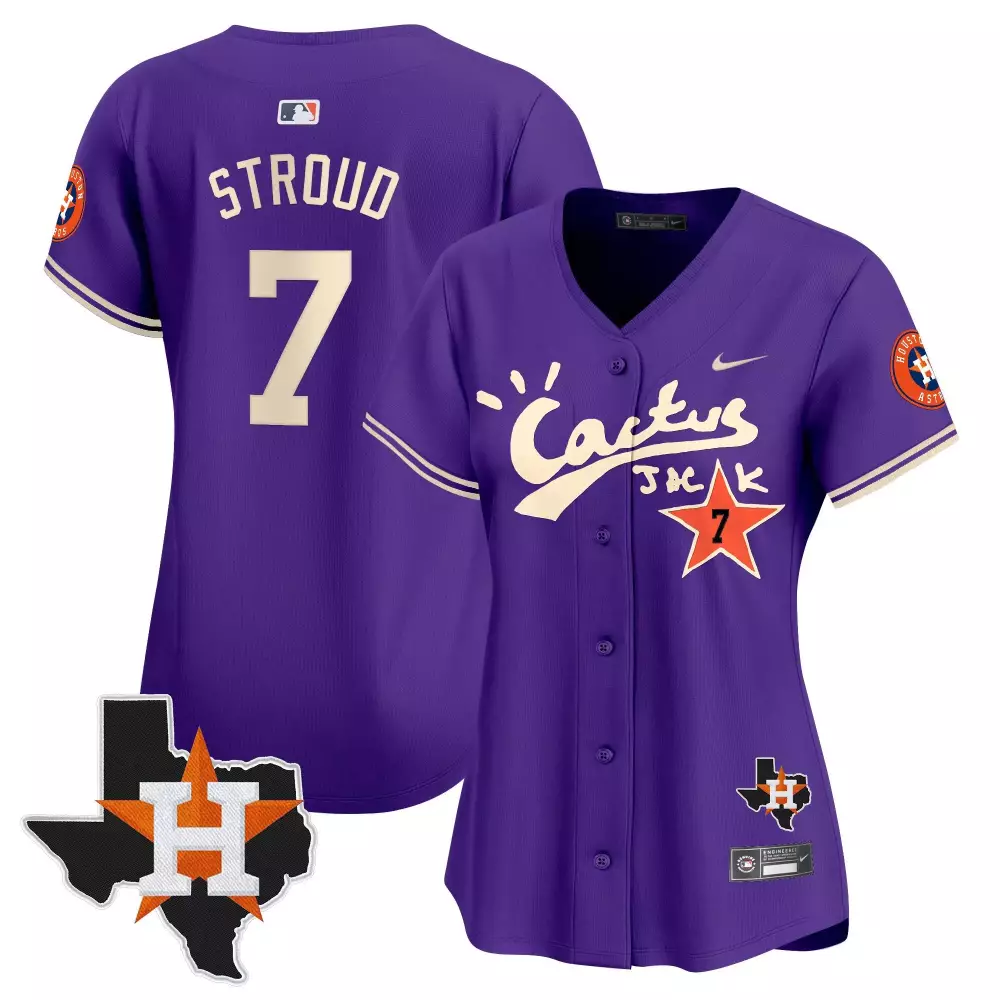 Cj Stroud 7 Astros Jersey Purple Cactus Jack Texas Outline Men Cream Orange Vapor