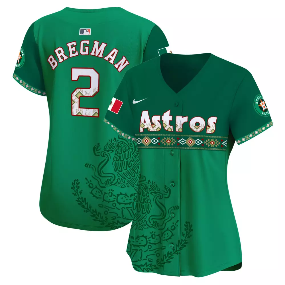 Alex Bregman 2 Astros Jersey Green Fiesta Uniform Mexican Flag Men Custom Design