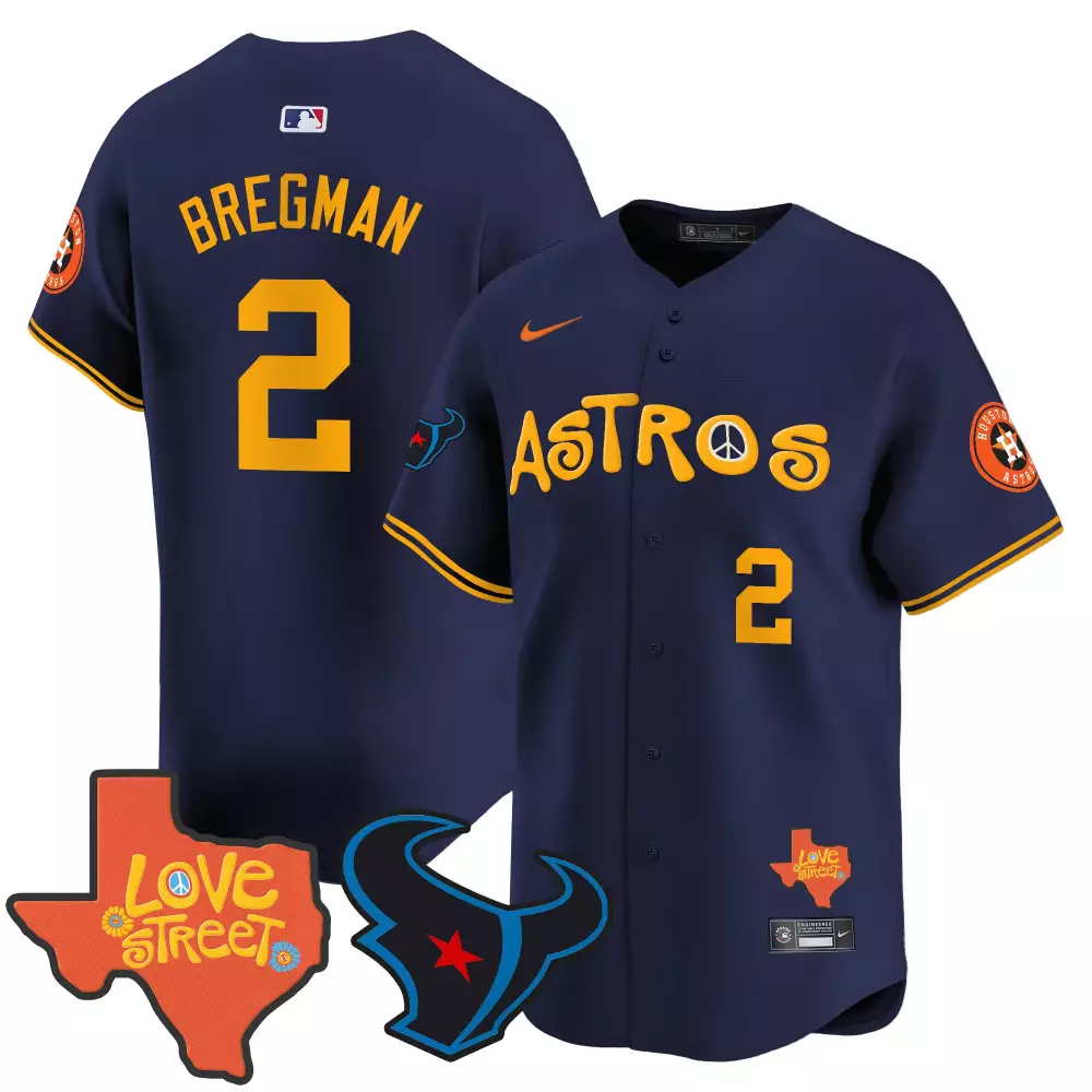 Alex Bregman 2 Astros Jersey Navy Love Street Houston Texans 2021 Men Yellow Orange