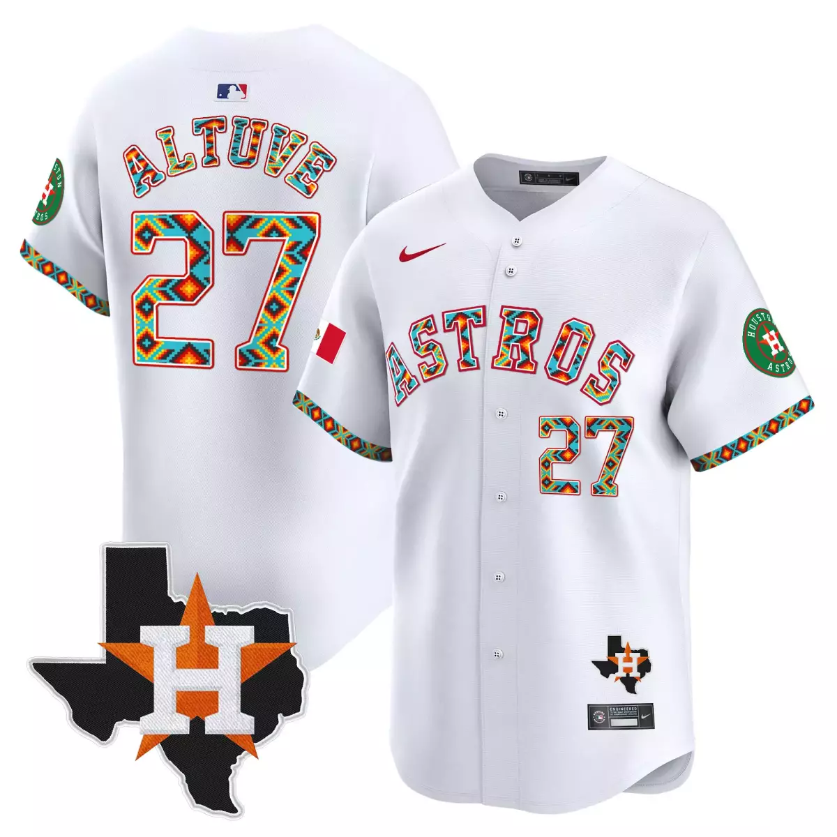 Altuve Mexico 27 Astros Jersey White City Connect Flag Houston Texas Men Custom Design