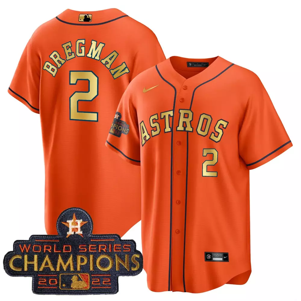 Alex Bregman 2 Astros Jersey Orange World Series Champions 2022 Men Navy Gold All
