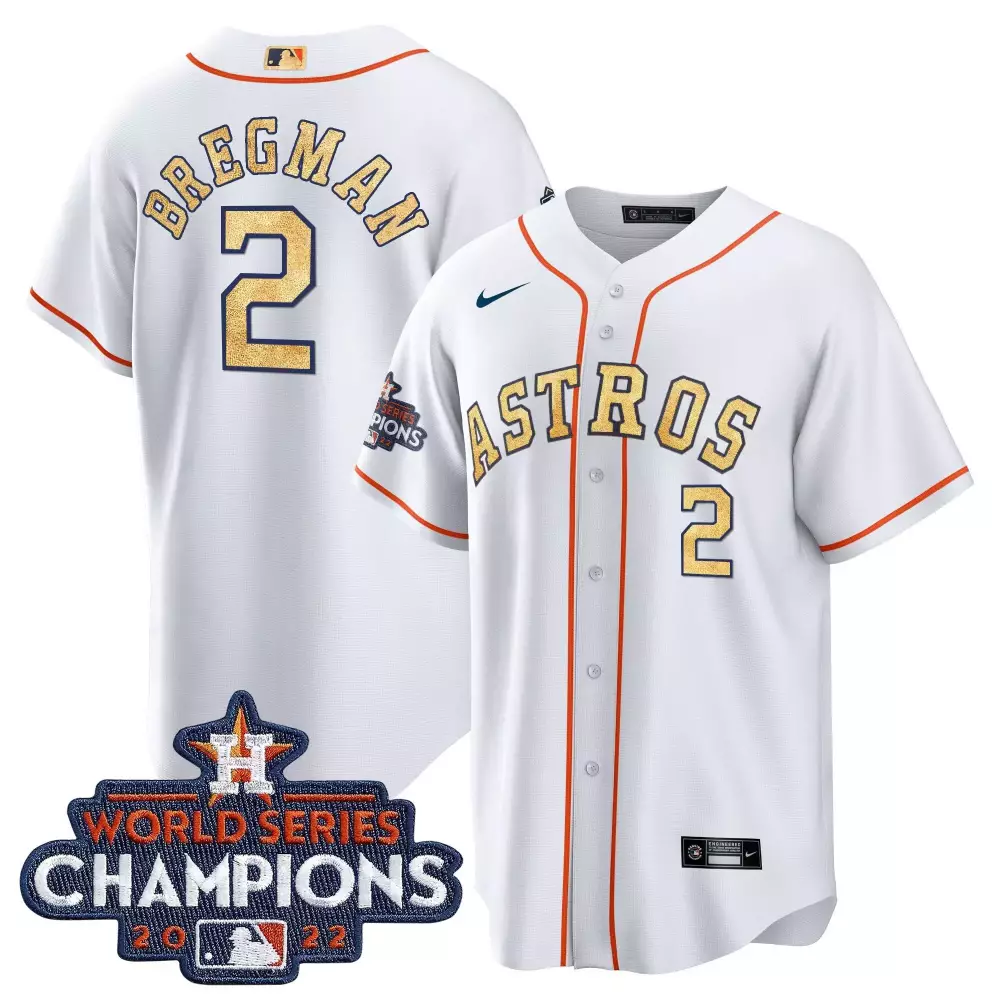 Alex Bregman 2 Astros Jersey White World Series Champions 2022 Men Orange Gold Cool