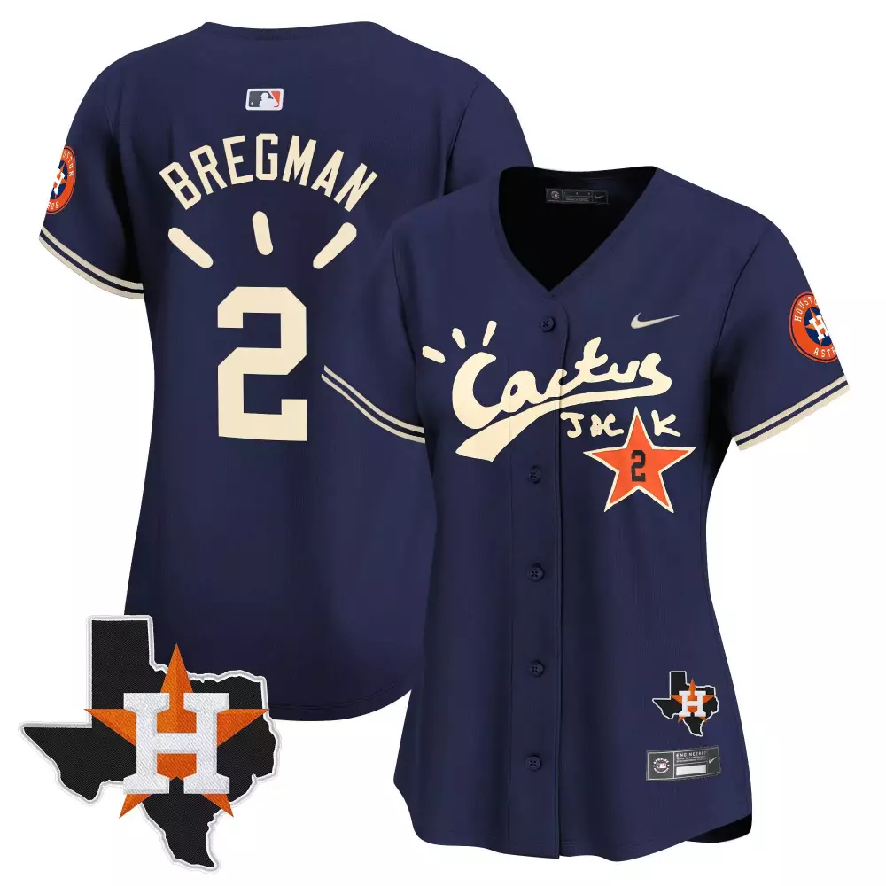 Alex Bregman 2 Houston Astros Jersey Navy Cactus Jack Texas Map Team Men Cream Orange