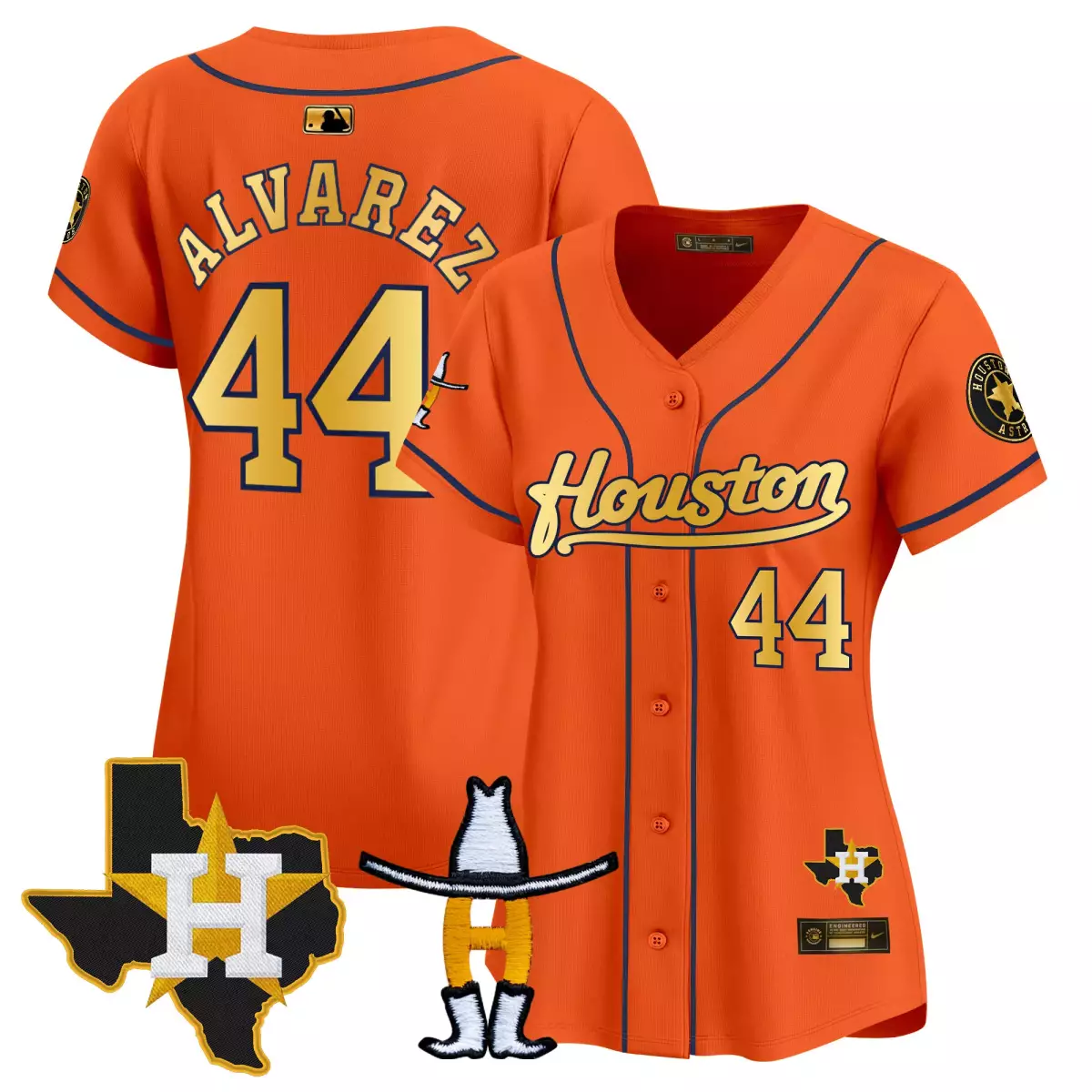 Alvarez Rodeo 44 Houston Astros Jersey Orange Star Texas Shape Women Navy Blue Gold