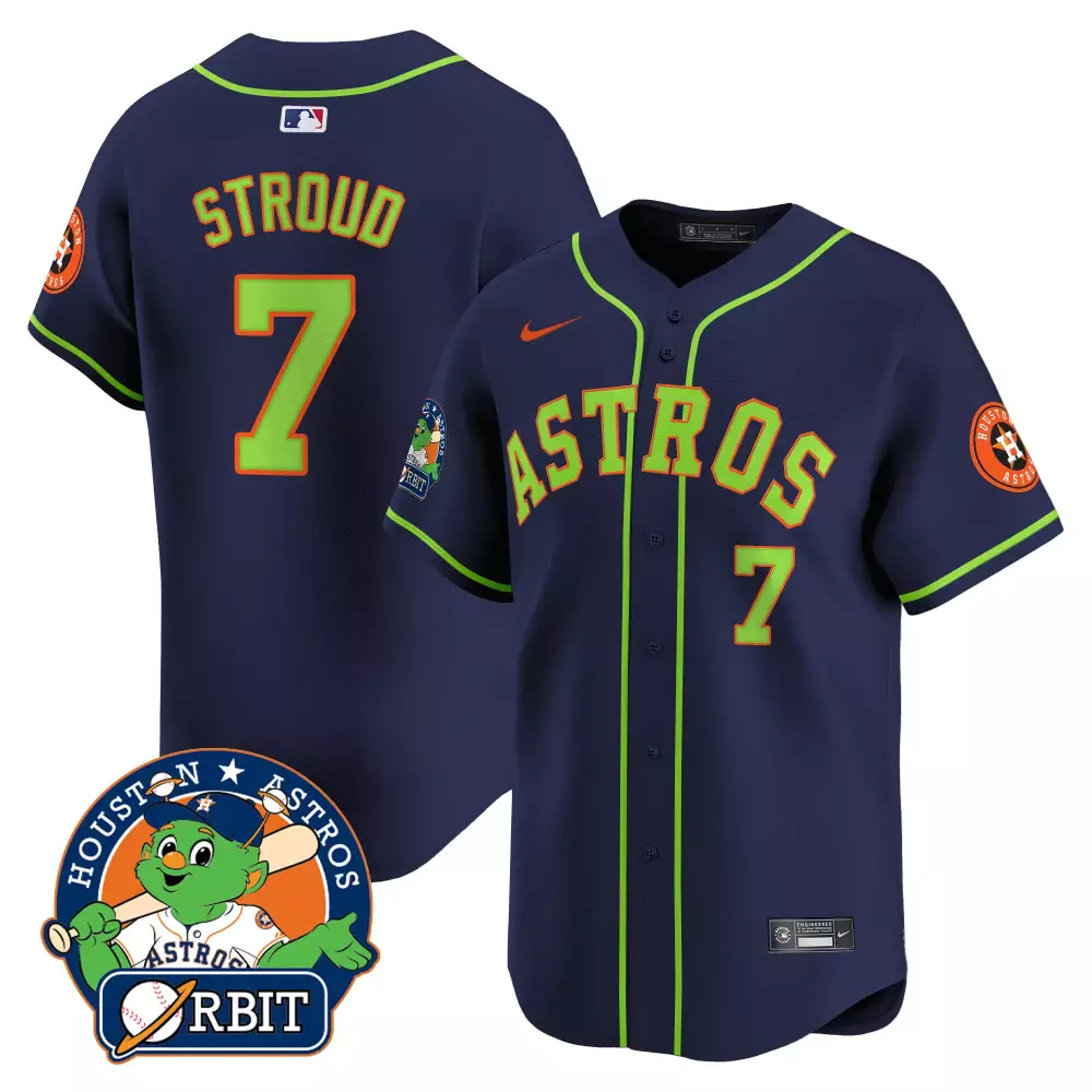 Cj Stroud 7 Houston Astros Jersey Navy Orbit Mascot Team Men Lime Green Vapor Premier