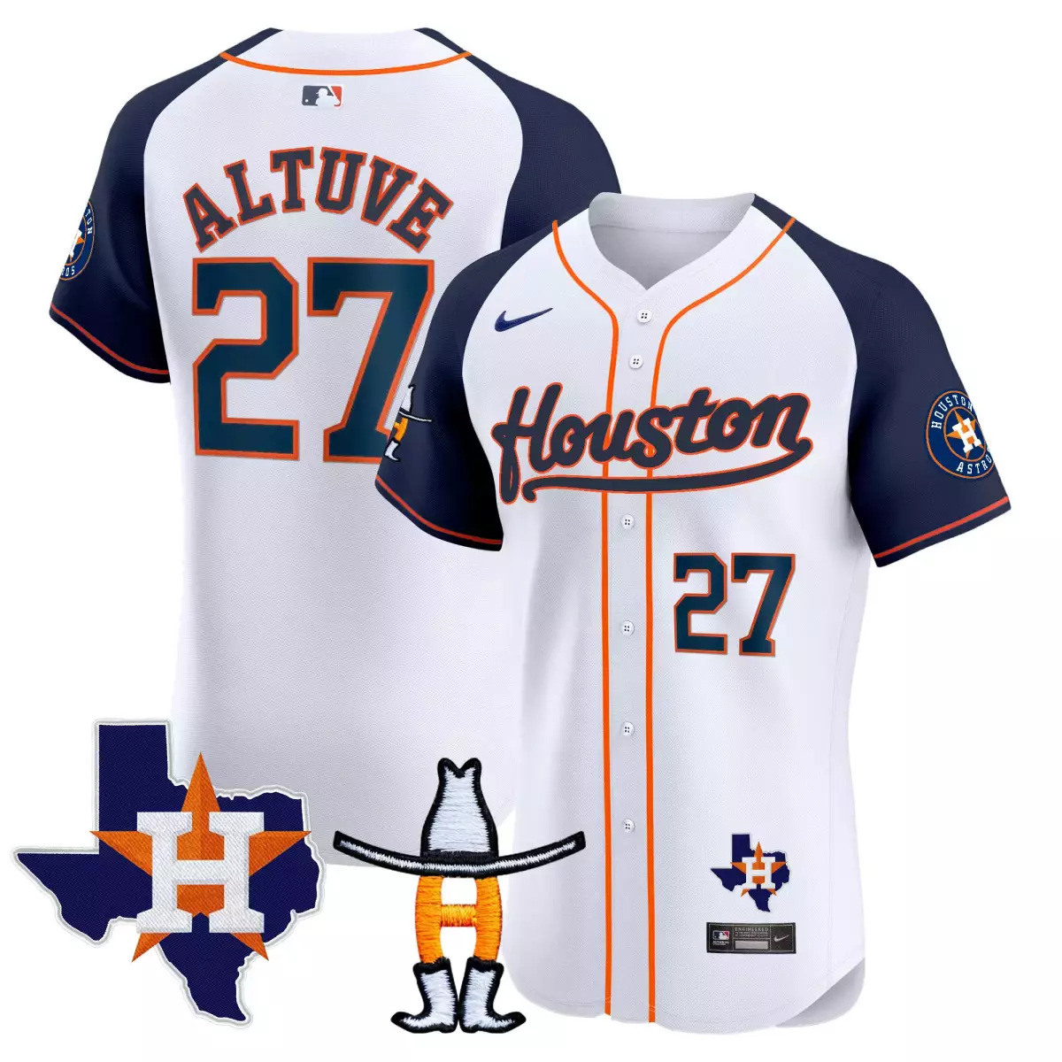 Jose Altuve 27 Houston Astros Jersey White City Connect Texas Outline Cowboy Hat Boots 2023