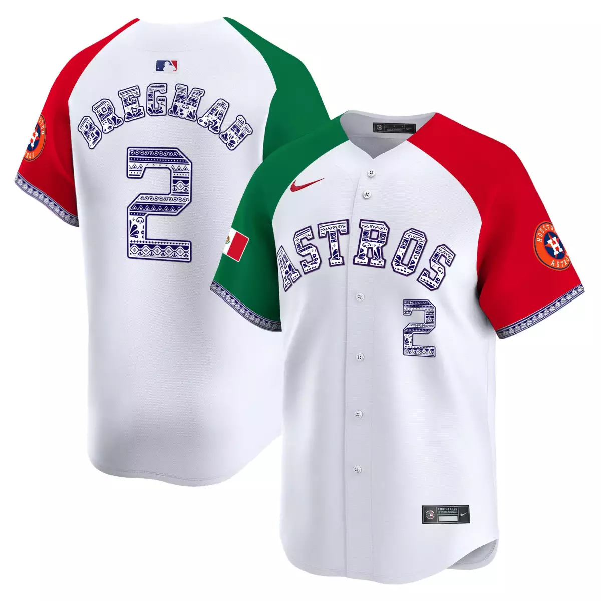 Bregman Mexico 2 Astros Jersey White Cinco De Mayo Mexican Flag Men Split Custom Design