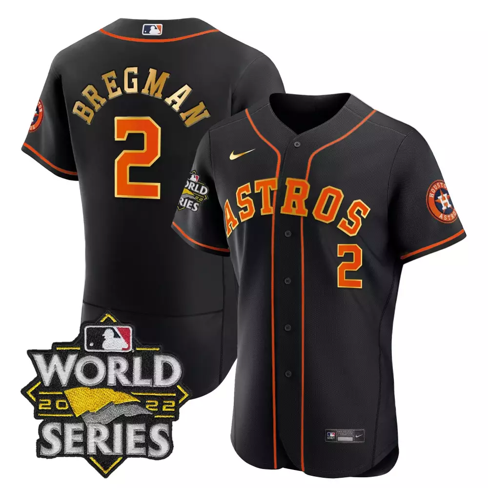 Alex Bregman 2 Astros Jersey Black World Series 2022 Men Orange Gold Flex All Stitched